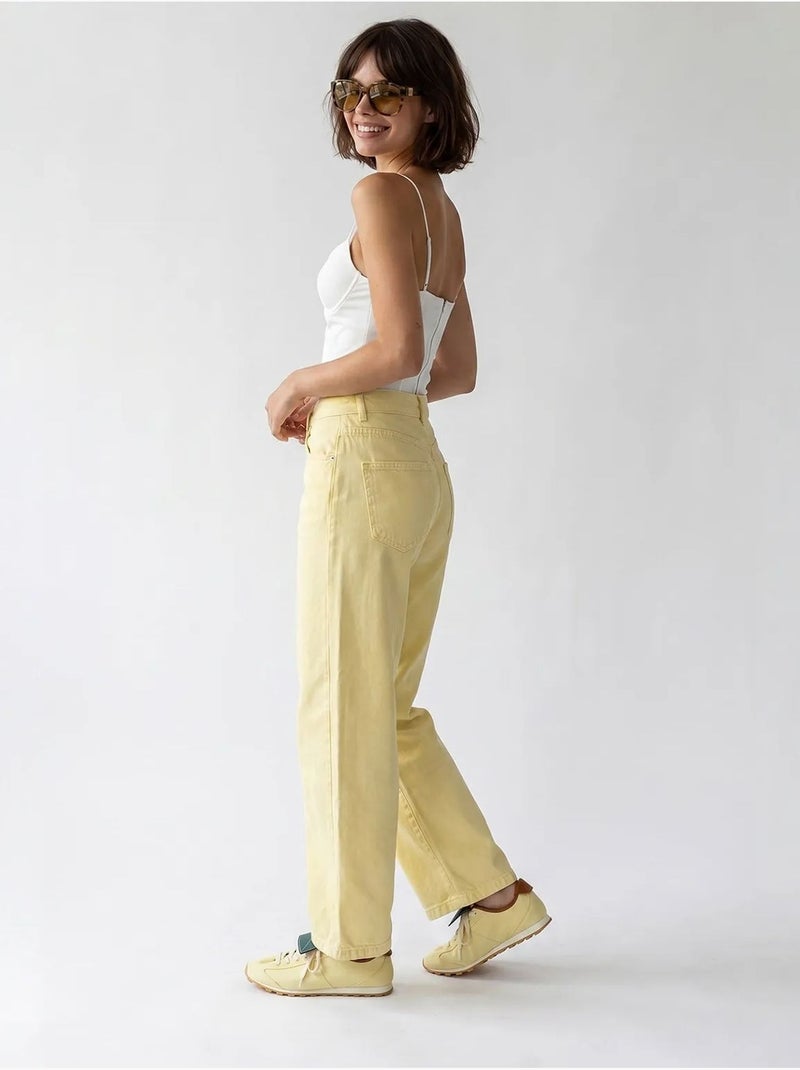 Vaqueros de algodón de tiro alto y pernera ancha mixray Amarillo limón - Kiabi