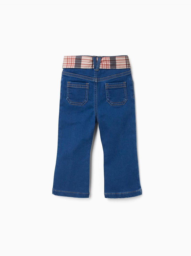 Vaqueros de campana con bolsillos y cinturón a cuadros Azul Azul - Kiabi