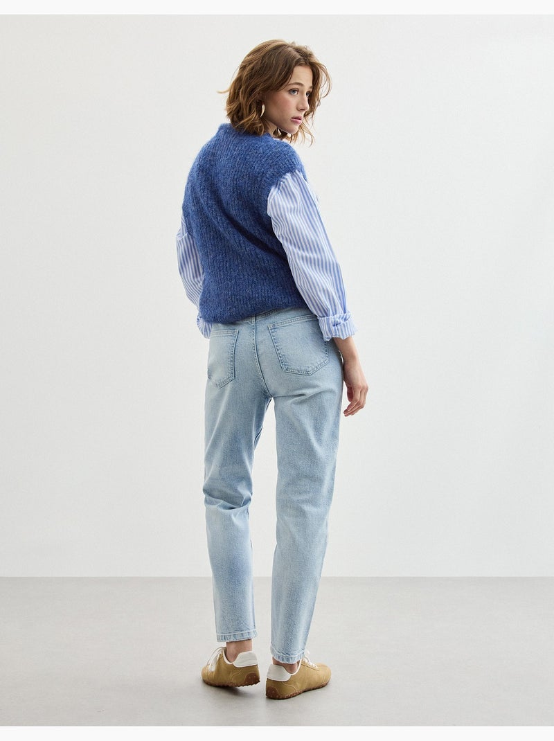 Vaqueros de corte de forma de madre cónicos, MO Fashion Azul claro - Kiabi