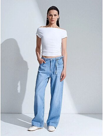 Vaqueros de denim de algodón de cintura alta y pernera ancha dilvin