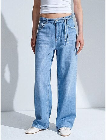 Vaqueros de denim de algodón de cintura alta y pernera ancha dilvin