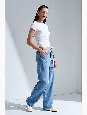 Vaqueros de denim de algodón de cintura alta y pernera ancha dilvin