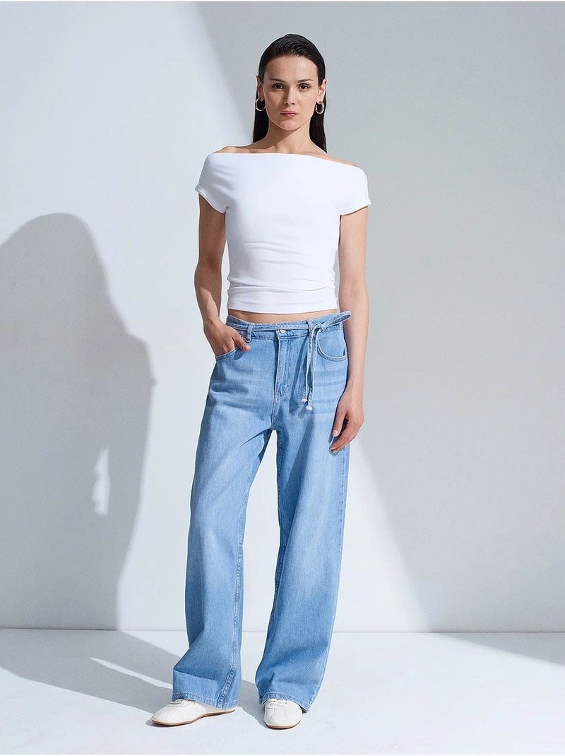 Vaqueros de denim de algodón de cintura alta y pernera ancha dilvin Azul zafiro - Kiabi