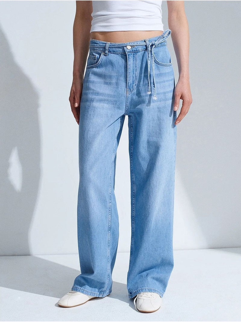 Vaqueros de denim de algodón de cintura alta y pernera ancha dilvin Azul zafiro - Kiabi