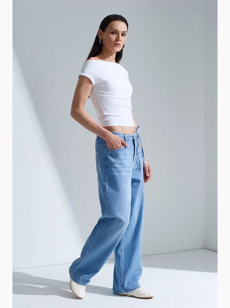 Vaqueros de denim de algodón de cintura alta y pernera ancha dilvin Azul zafiro - Kiabi