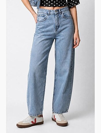Vaqueros de denim de algodón de cintura alta y pernera ancha mixray