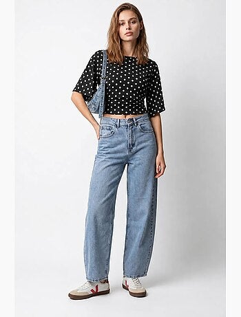 Vaqueros de denim de algodón de cintura alta y pernera ancha mixray
