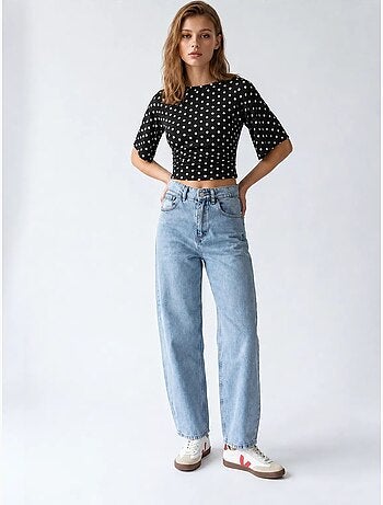 Vaqueros de denim de algodón de cintura alta y pernera ancha mixray