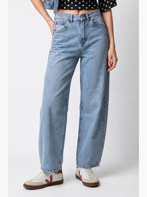 Vaqueros de denim de algodón de cintura alta y pernera ancha mixray - Kiabi Vaqueros de denim de algodón de cintura alta y pernera ancha mixray - Kiabi