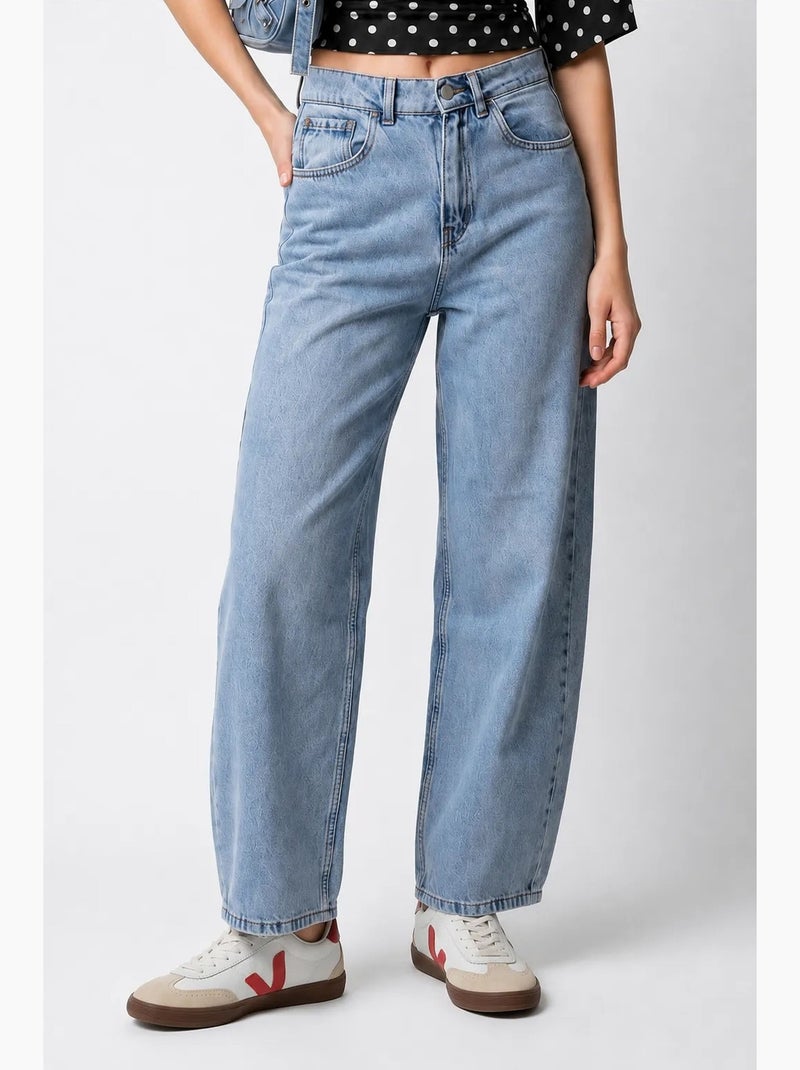 Vaqueros de denim de algodón de cintura alta y pernera ancha mixray Azul zafiro - Kiabi