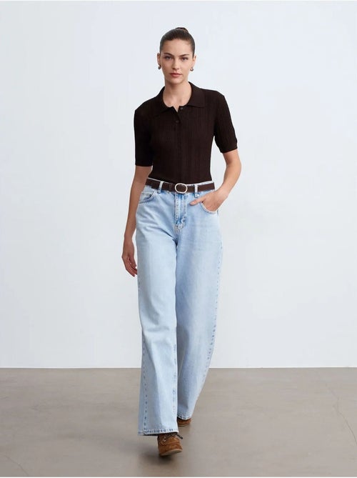 Vaqueros de denim de algodón de tiro alto y pernera ancha dilvin - Kiabi