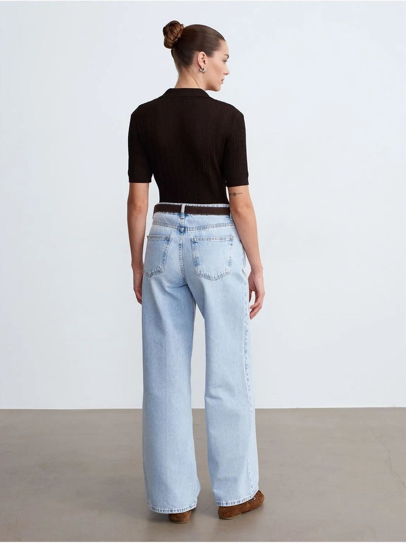 Vaqueros de denim de algodón de tiro alto y pernera ancha dilvin Azul claro - Kiabi