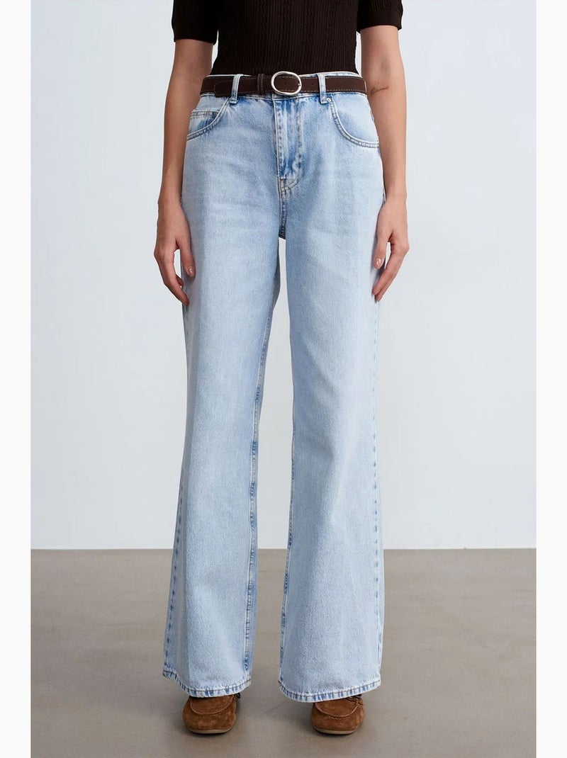 Vaqueros de denim de algodón de tiro alto y pernera ancha dilvin Azul claro - Kiabi