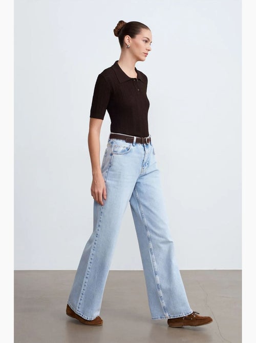 Vaqueros de denim de algodón de tiro alto y pernera ancha dilvin - Kiabi