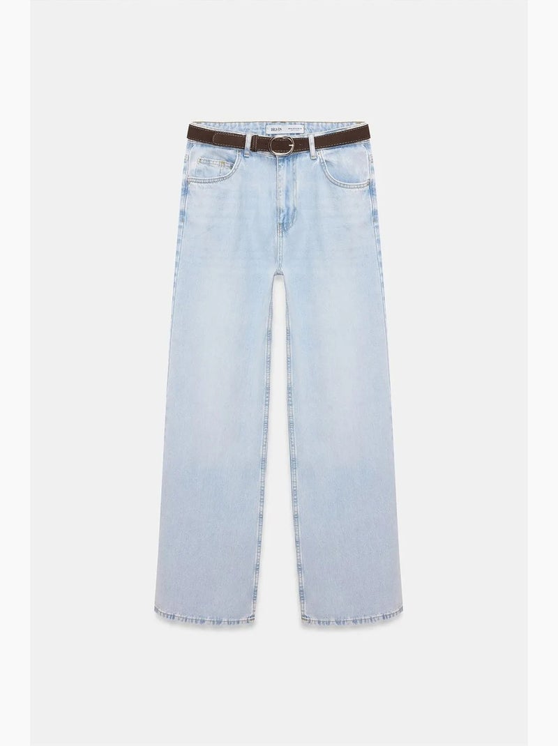 Vaqueros de denim de algodón de tiro alto y pernera ancha dilvin Azul claro - Kiabi