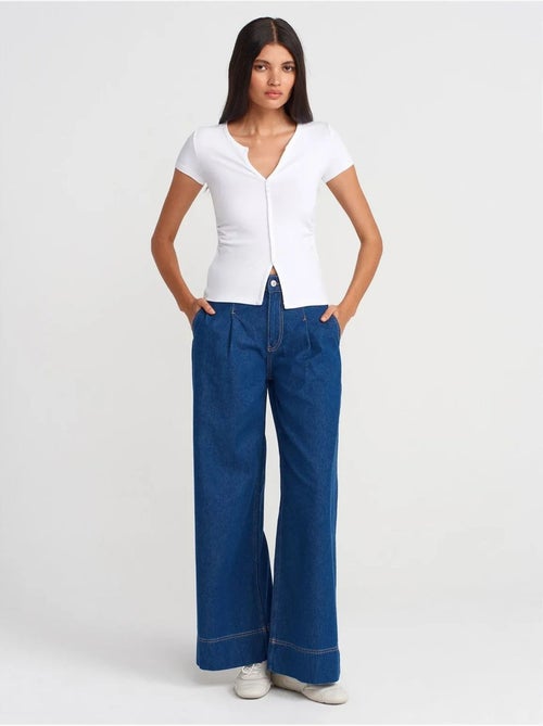 Vaqueros de denim de algodón de tiro alto y pernera ancha dilvin - Kiabi