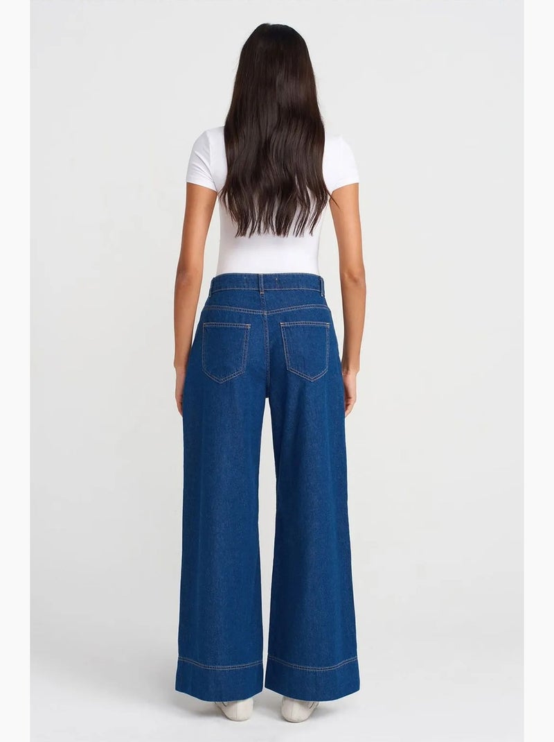 Vaqueros de denim de algodón de tiro alto y pernera ancha dilvin Azul zafiro - Kiabi