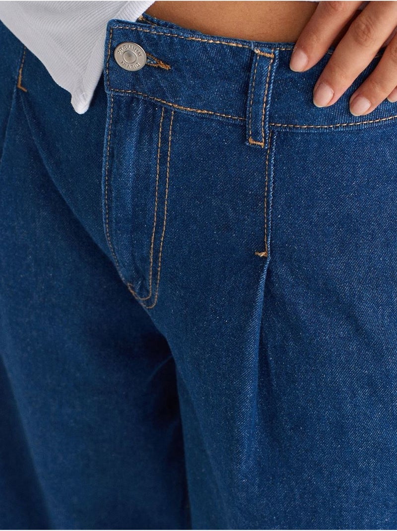 Vaqueros de denim de algodón de tiro alto y pernera ancha dilvin Azul zafiro - Kiabi