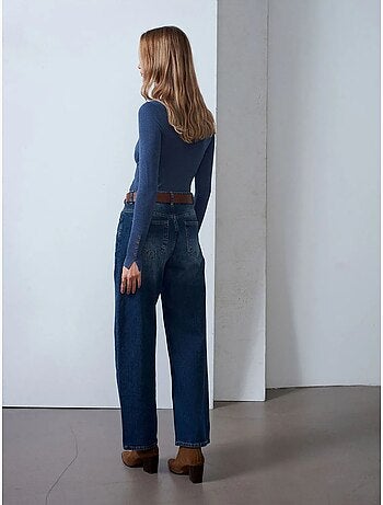 Vaqueros de denim de algodón de tiro alto y pernera ancha dilvin
