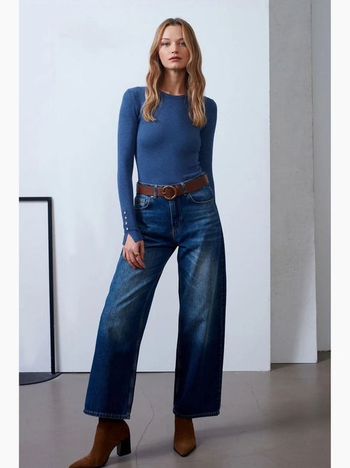 Vaqueros de denim de algodón de tiro alto y pernera ancha dilvin - Kiabi Vaqueros de denim de algodón de tiro alto y pernera ancha dilvin - Kiabi