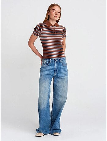 Vaqueros de denim de algodón de tiro alto y pernera ancha dilvin
