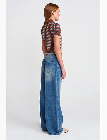 Vaqueros de denim de algodón de tiro alto y pernera ancha dilvin