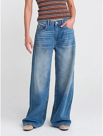 Vaqueros de denim de algodón de tiro alto y pernera ancha dilvin