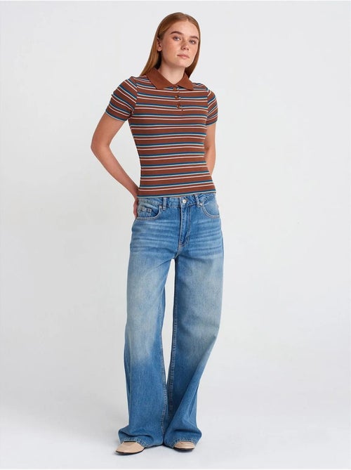 Vaqueros de denim de algodón de tiro alto y pernera ancha dilvin - Kiabi Vaqueros de denim de algodón de tiro alto y pernera ancha dilvin - Kiabi