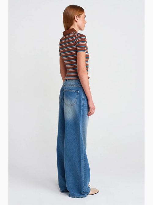 Vaqueros de denim de algodón de tiro alto y pernera ancha dilvin - Kiabi Vaqueros de denim de algodón de tiro alto y pernera ancha dilvin - Kiabi