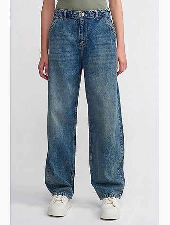 Vaqueros de denim de algodón de tiro alto y pernera ancha dilvin
