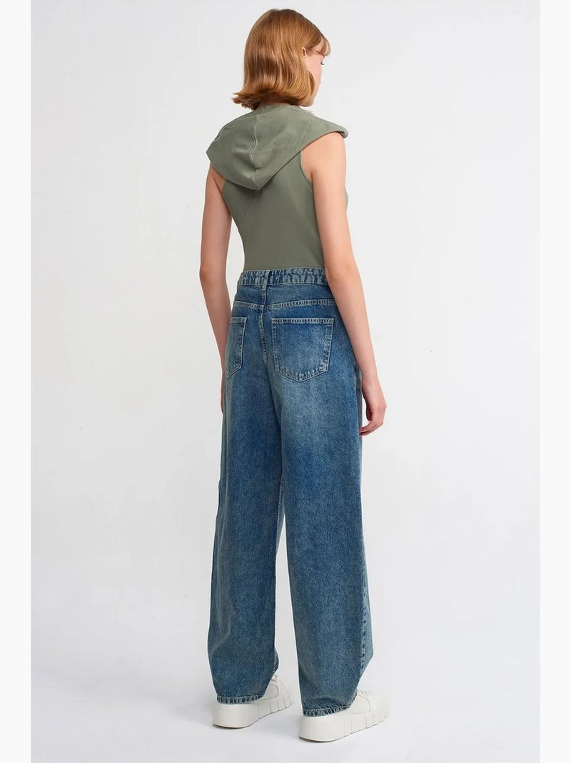 Vaqueros de denim de algodón de tiro alto y pernera ancha dilvin Azul zafiro - Kiabi