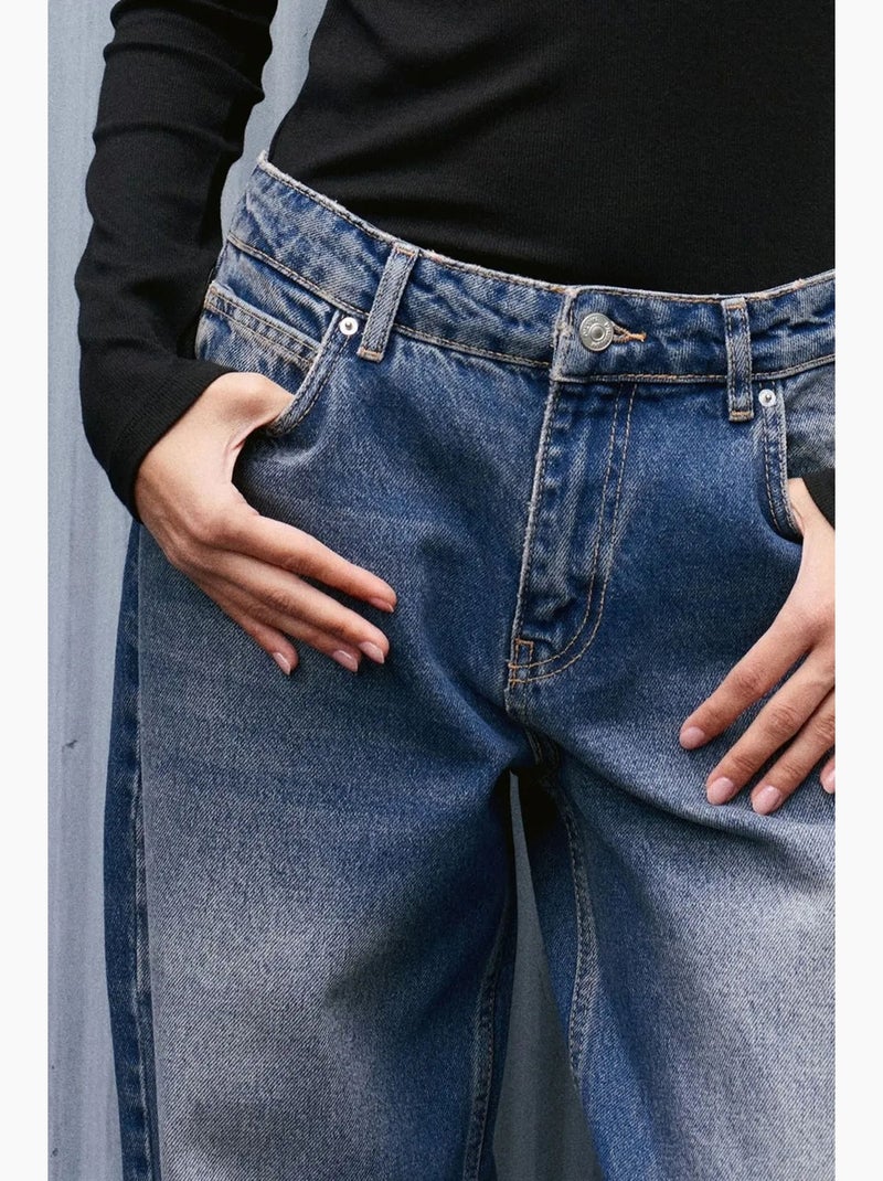 Vaqueros de denim de algodón de tiro alto y pernera ancha dilvin Azul zafiro - Kiabi