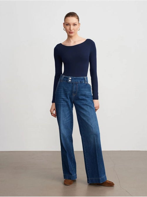 Vaqueros de denim de algodón de tiro alto y pernera ancha dilvin - Kiabi Vaqueros de denim de algodón de tiro alto y pernera ancha dilvin - Kiabi