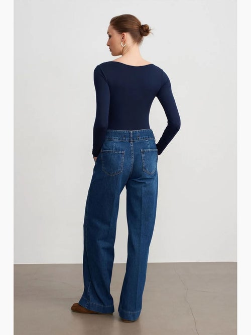 Vaqueros de denim de algodón de tiro alto y pernera ancha dilvin - Kiabi Vaqueros de denim de algodón de tiro alto y pernera ancha dilvin - Kiabi