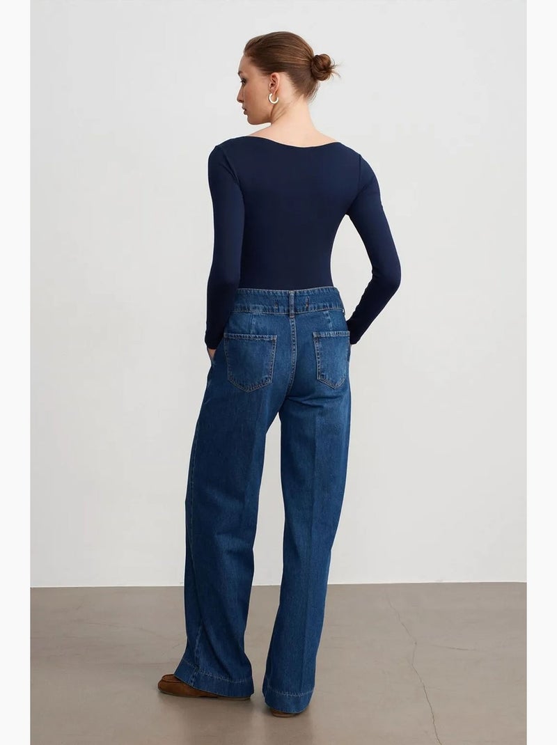 Vaqueros de denim de algodón de tiro alto y pernera ancha dilvin Azul zafiro - Kiabi