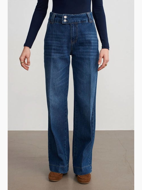 Vaqueros de denim de algodón de tiro alto y pernera ancha dilvin - Kiabi Vaqueros de denim de algodón de tiro alto y pernera ancha dilvin - Kiabi