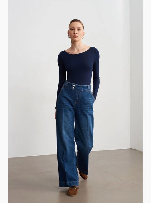 Vaqueros de denim de algodón de tiro alto y pernera ancha dilvin - Kiabi Vaqueros de denim de algodón de tiro alto y pernera ancha dilvin - Kiabi