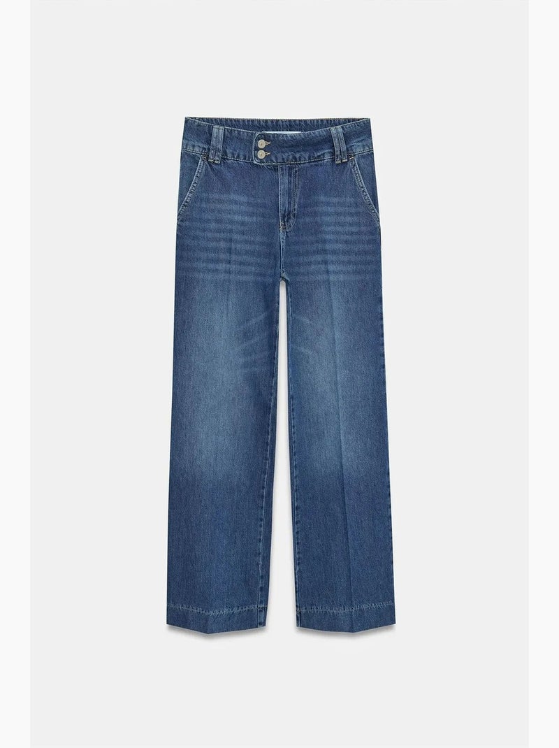 Vaqueros de denim de algodón de tiro alto y pernera ancha dilvin Azul zafiro - Kiabi