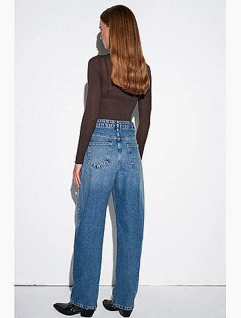Vaqueros de denim de algodón de tiro alto y pernera ancha dilvin