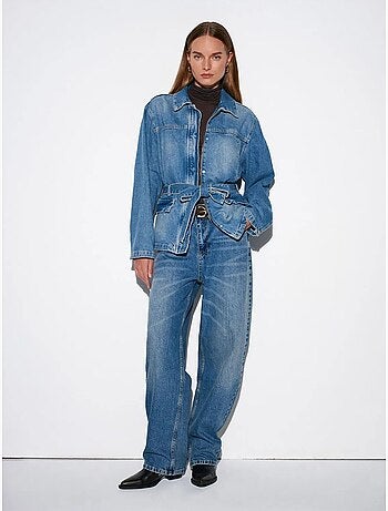 Vaqueros de denim de algodón de tiro alto y pernera ancha dilvin