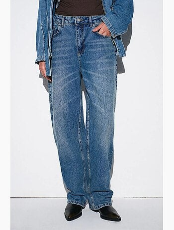 Vaqueros de denim de algodón de tiro alto y pernera ancha dilvin