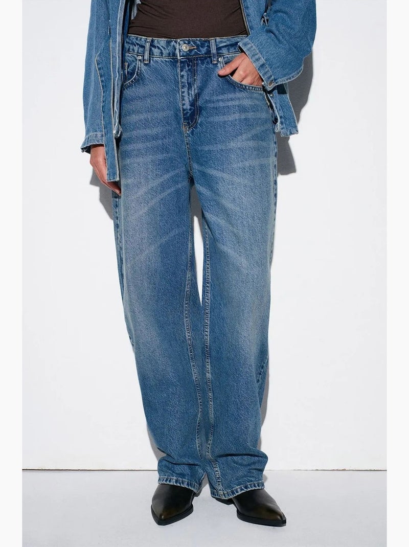 Vaqueros de denim de algodón de tiro alto y pernera ancha dilvin Azul zafiro - Kiabi