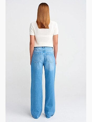 Vaqueros de denim de algodón de tiro alto y pernera ancha dilvin