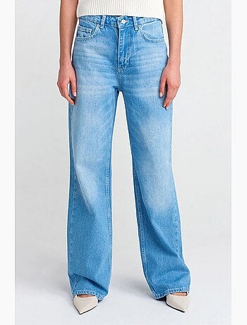 Vaqueros de denim de algodón de tiro alto y pernera ancha dilvin