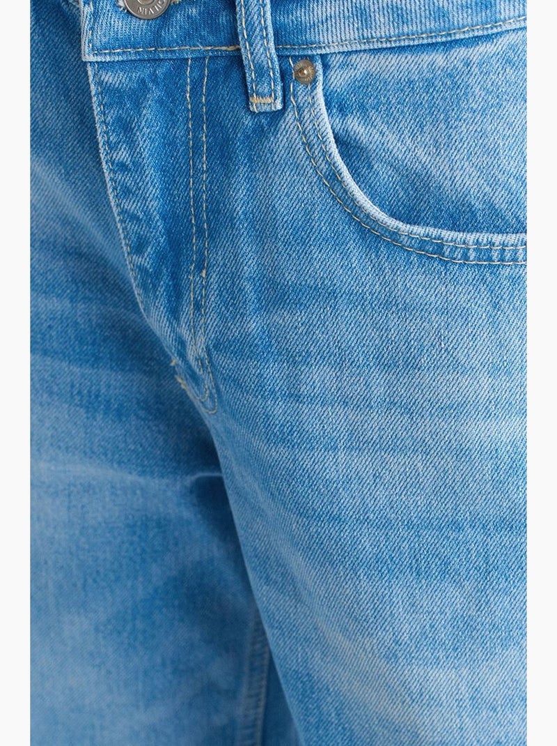 Vaqueros de denim de algodón de tiro alto y pernera ancha dilvin Azul zafiro - Kiabi