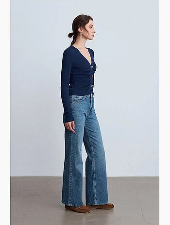 Vaqueros de denim de algodón de tiro alto y pernera ancha dilvin