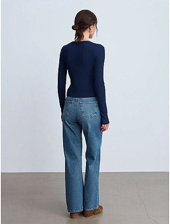 Vaqueros de denim de algodón de tiro alto y pernera ancha dilvin
