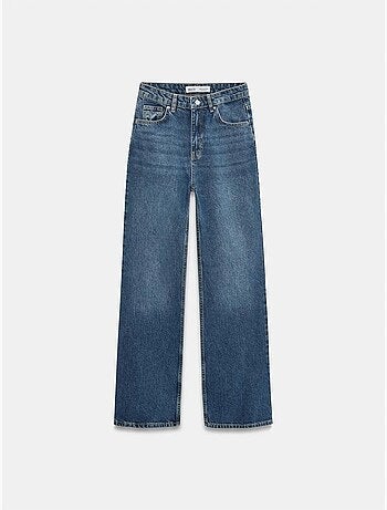 Vaqueros de denim de algodón de tiro alto y pernera ancha dilvin