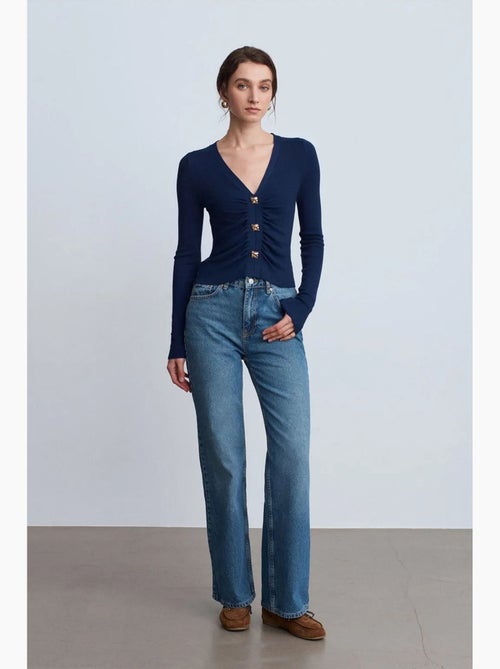 Vaqueros de denim de algodón de tiro alto y pernera ancha dilvin - Kiabi Vaqueros de denim de algodón de tiro alto y pernera ancha dilvin - Kiabi