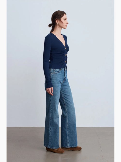 Vaqueros de denim de algodón de tiro alto y pernera ancha dilvin - Kiabi Vaqueros de denim de algodón de tiro alto y pernera ancha dilvin - Kiabi